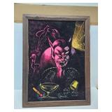 Vintage Black Velvet Devil Art Painting - Signed