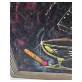 Vintage Black Velvet Devil Art Painting - Signed