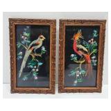 Lot of 2 Vintage Mexican Feather Craft Art Colorful Bird Pictures
