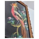 Lot of 2 Vintage Mexican Feather Craft Art Colorful Bird Pictures