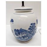 Mid Century Blue and White Asian Theme Ginger Jar Table Lamp