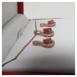 Lovely 14k Gold over Sterling Silver Matching Necklace & Earring Set w/Gemstones