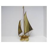 LARGE Vintage Signed Brass Mid Century Sailboat Sculpture on Stone Base - 21"