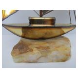 LARGE Vintage Signed Brass Mid Century Sailboat Sculpture on Stone Base - 21"