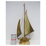 LARGE Vintage Signed Brass Mid Century Sailboat Sculpture on Stone Base - 21"