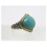 Fine 18K Gold, Sterling Silver & Turquoise Signed NA HOKU Ring - Size 7