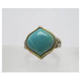 Fine 18K Gold, Sterling Silver & Turquoise Signed NA HOKU Ring - Size 7