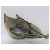 Large Sterling Silver Leaf Brooch