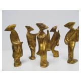 Set of 5 Old Vintage Gilt Iron Dancing Geisha Statues