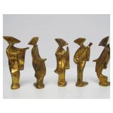 Set of 5 Old Vintage Gilt Iron Dancing Geisha Statues