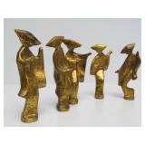 Set of 5 Old Vintage Gilt Iron Dancing Geisha Statues