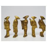 Set of 5 Old Vintage Gilt Iron Dancing Geisha Statues