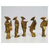 Set of 5 Old Vintage Gilt Iron Dancing Geisha Statues