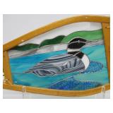 Great Looking Wooden Snowshoe w/Stained Glass Loon Rustic Cabin Decor Piece