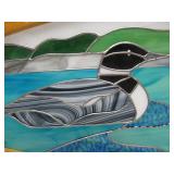 Great Looking Wooden Snowshoe w/Stained Glass Loon Rustic Cabin Decor Piece