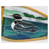 Great Looking Wooden Snowshoe w/Stained Glass Loon Rustic Cabin Decor Piece