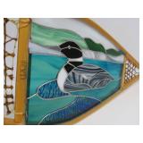 Great Looking Wooden Snowshoe w/Stained Glass Loon Rustic Cabin Decor Piece