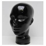 Excellent Vintage Black Glass Life-size Display Head - Made in Spain