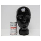 Excellent Vintage Black Glass Life-size Display Head - Made in Spain
