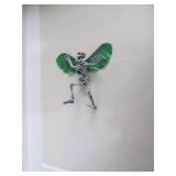 Shadowbox Framed Miniature Winged Skeleton Sculpture - Signed "C. Burton"
