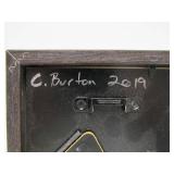 Shadowbox Framed Miniature Winged Skeleton Sculpture - Signed "C. Burton"