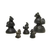 Wonderful Group of Antique Brass or Bronze Rooster Opium Weights