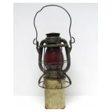 Awesome Antique DIETZ "Vesta" Railroad Lantern w/Embossed Red Glass Globe