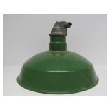 Very Nice Large 18" Vintage Industrial / Service Station Green Porcelain Enamel Light Fixture #1