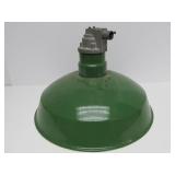 Very Nice Large 18" Vintage Industrial / Service Station Green Porcelain Enamel Light Fixture #1