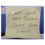 2 Signed MATS JONASSON Sweden Crystal Paperweight Sculptures - Eagle & Fish