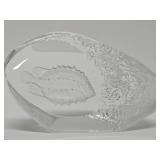 2 Signed MATS JONASSON Sweden Crystal Paperweight Sculptures - Eagle & Fish