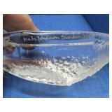 2 Signed MATS JONASSON Sweden Crystal Paperweight Sculptures - Eagle & Fish