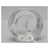 2 Signed MATS JONASSON Sweden Crystal Paperweight Sculptures - Eagle & Fish