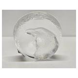 2 Signed MATS JONASSON Sweden Crystal Paperweight Sculptures - Eagle & Fish
