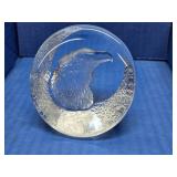 2 Signed MATS JONASSON Sweden Crystal Paperweight Sculptures - Eagle & Fish