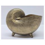Larger Vintage Solid Brass Tri-Legged Nautilus Shell Bowl