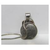 Signed 14K Gold & Sterling Silver Pendant Necklace & Earring Set