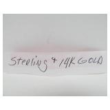 Signed 14K Gold & Sterling Silver Pendant Necklace & Earring Set