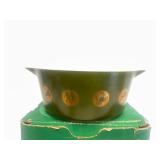 New or Like New Vintage PYREX Avocado Green & Gold Zodiac Casserole Dish Complete in Original Box!