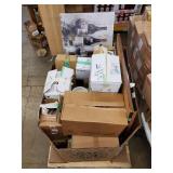 Pallet of Framed Art, Glassware, dinnerware, crystal, knick knacks and Assorted Items