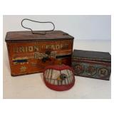 Antique Tobacco Tin and Smiling Mouth Pipe Lot