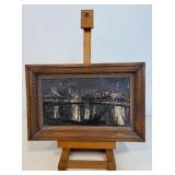 Amazing Mid Century Abstract Oil Painting of the Last Supper Scene - On Stand