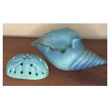 Antique Matte Blue Van Briggle Frog & Conch Shell