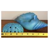 Antique Matte Blue Van Briggle Frog & Conch Shell