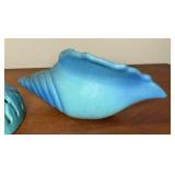 Antique Matte Blue Van Briggle Frog & Conch Shell