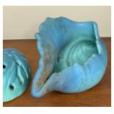 Antique Matte Blue Van Briggle Frog & Conch Shell