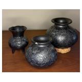 Vintage 3 pc Lot of Dona Rosa Mata Ortiz Flower Motif Vases