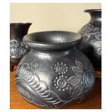 Vintage 3 pc Lot of Dona Rosa Mata Ortiz Flower Motif Vases