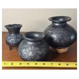 Vintage 3 pc Lot of Dona Rosa Mata Ortiz Flower Motif Vases