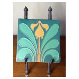 Vintage Arts & Crafts Van Briggle Tile w/Stand
